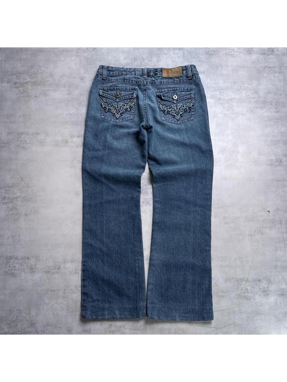 Y2K Turbo Jeans 00s Flared Denim Embroidered Grunge Jeans